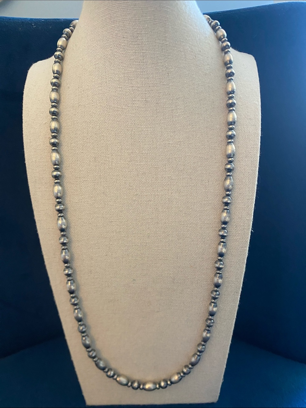 Sterling Silver Navajo Pearls Torpedo Necklace 26”